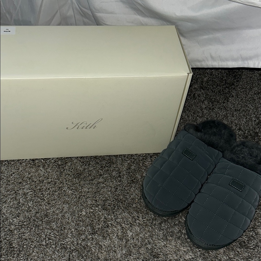 Kith Quilted Slippers in Dark Gray